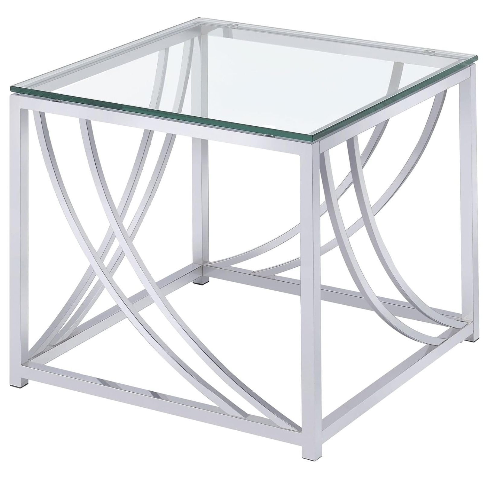 - Lille - Square Glass Top End Table with Frame, Curved Metal Accents ...