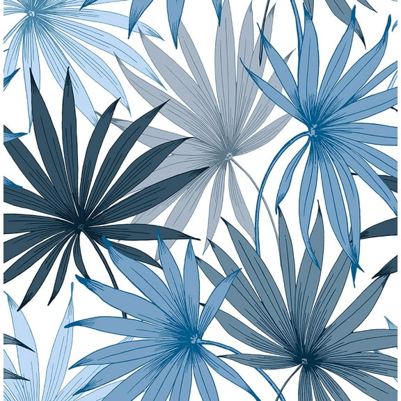 Lillian August Luxe Haven Tropic Palm Toss Peel and Stick Wallpaper 20.5 in W x 18 ft. L - Blue Seas