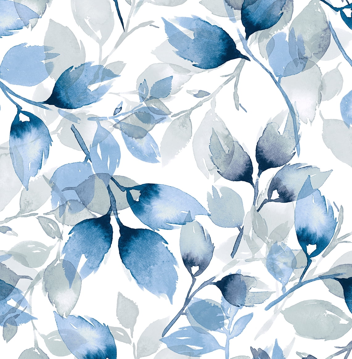 Blue Lagoon Watercolor Tossed Leaves Peel and Stick Vinyl Wallpaper