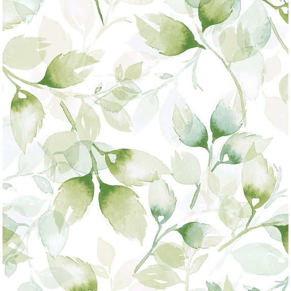 Lillian August Luxe Haven Watercolor Tossed Leaves Peel and Stick Wallpaper 20.5 in W x 18 ft. L - Green Ivy