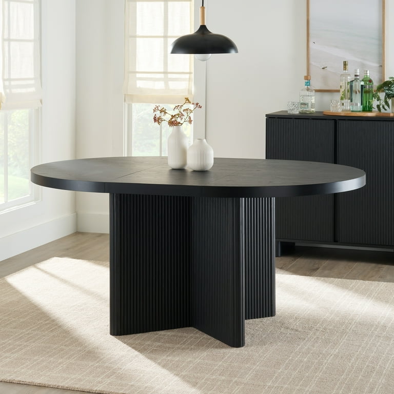 Better Homes Gardens Lillian Fluted Round Expandable Dining Table Black Wood Finish Walmart