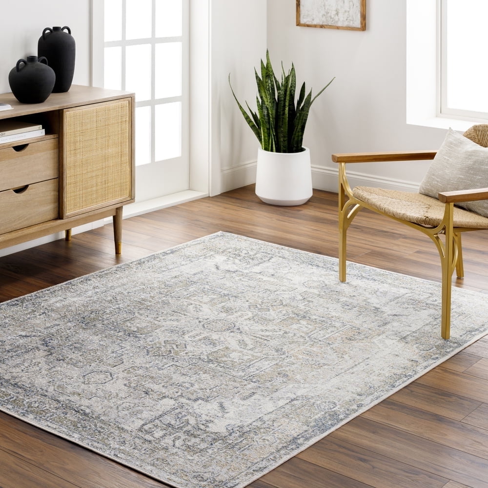 Charcoal and Light Brown Polyester Washable Rectangular Area Rug