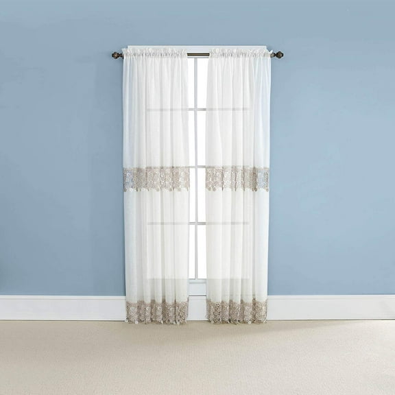 Lillian Macrame Embroidered 84" Long Curtain, Ivory