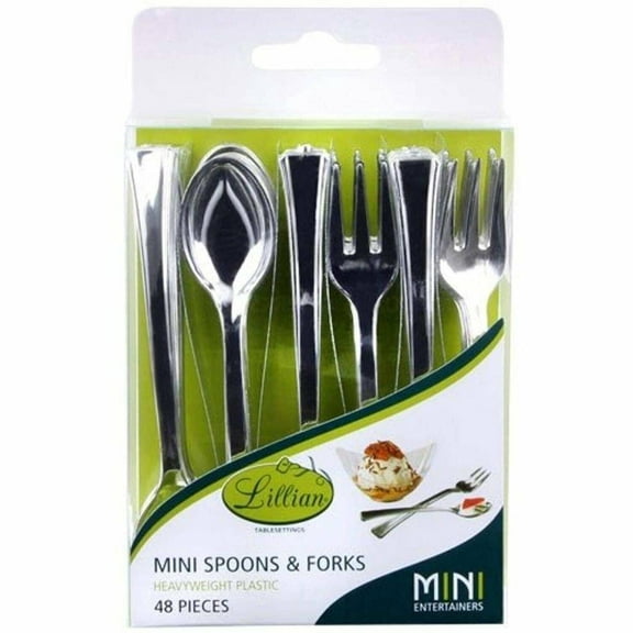 Lillian Mini Polished Silver Fork and Spoon Combo 48 Count For Dessert [BULK] (48/Pack)