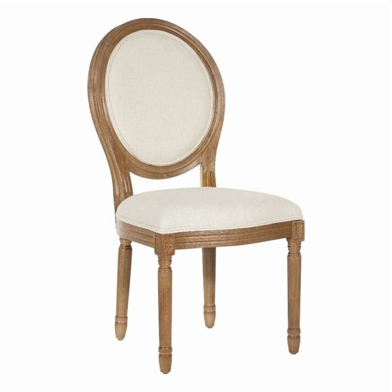 Lillian Oval Back Chair in Linen White Fabric with Brushed Frame