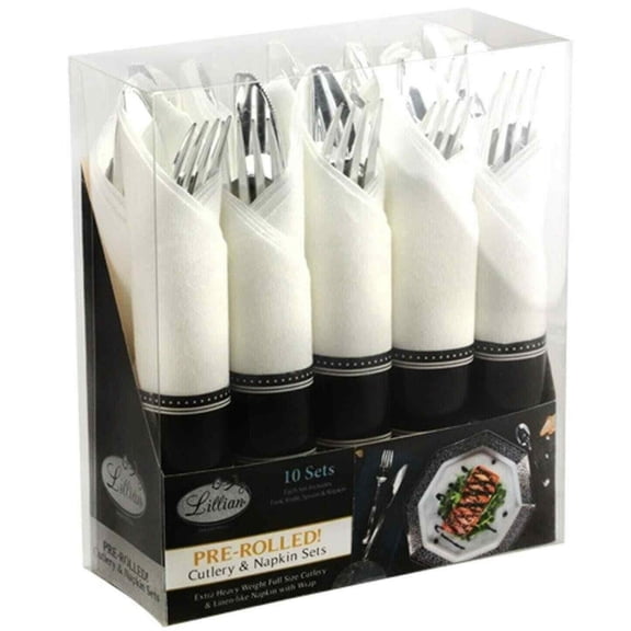 Lillian Pack of 10 Sets Pre-Rolled Cutlery And Napkin Set (Qty1)