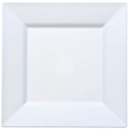 Lillian Plastic Dinnerware Square Plastic Plate, 10 3/4", Pearl, 10 Ct