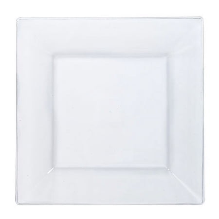 Lillian Plastic Dinnerware, Square Plastic Plate, Clear, 9.5", 10 Ct