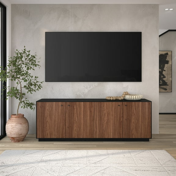 Lillian Rectangular TV Stand for TV's up to 75" in Black Grain/Satin Walnut