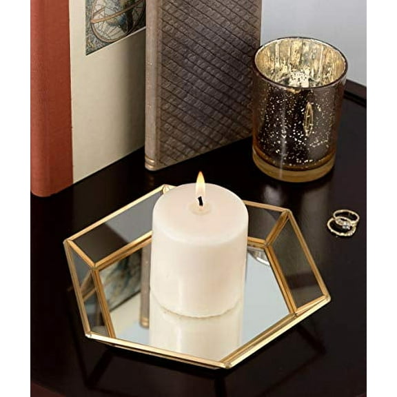 Lillian Rose Gold Geometric Edge Mirrored Tray Wedding Guestbook Alternative, 8.25x7.25x1.15