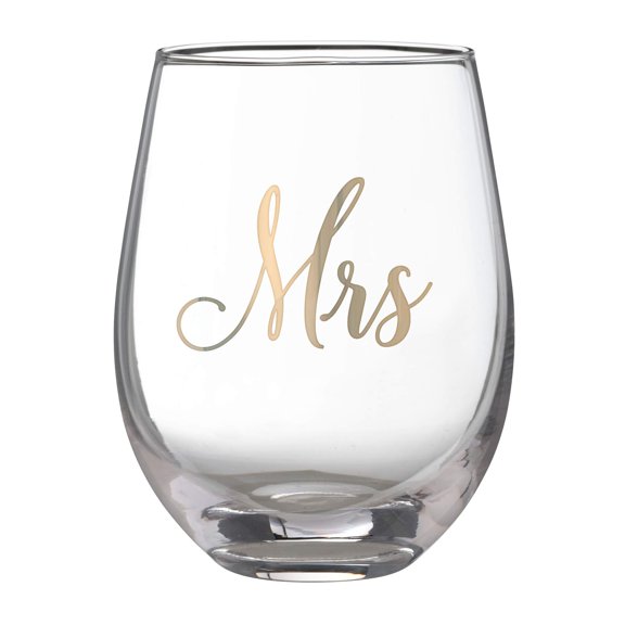 Lillian Rose Gold Mrs. Stemless Wine Glass, 1 Count (Pack of 1), Clear