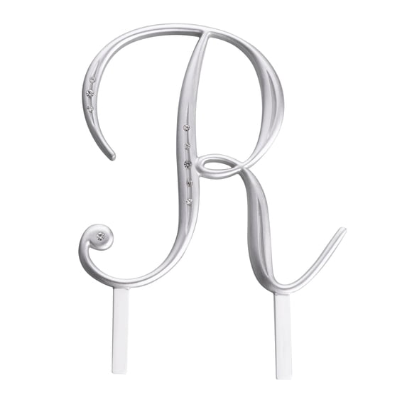 Lillian Rose Silver Rhinestone Monogram Letter R Cake Topper
