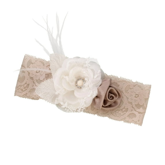 Lillian Rose Vintage Lace Taupe Garter, ivory