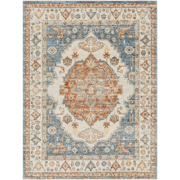 Lillian Rust/Blue 5' x 8' Machine Washable Area Rug