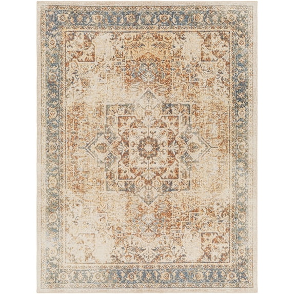 Lillian SkyBlue/Brown 5' x 8' Machine Washable Area Rug