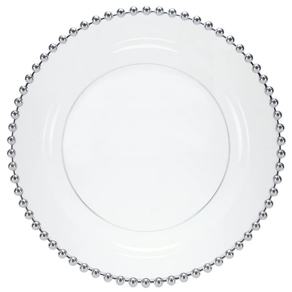 Lillian Tablesettings 10" Clear w/ Silver Beaded Dinner Wedding Plastic Plates 60 Count
