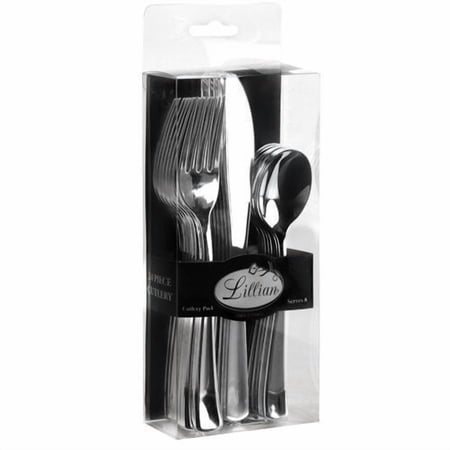 Lillian Tablesettings 24 Count Polished Plastic Combo 24 Count, Silver