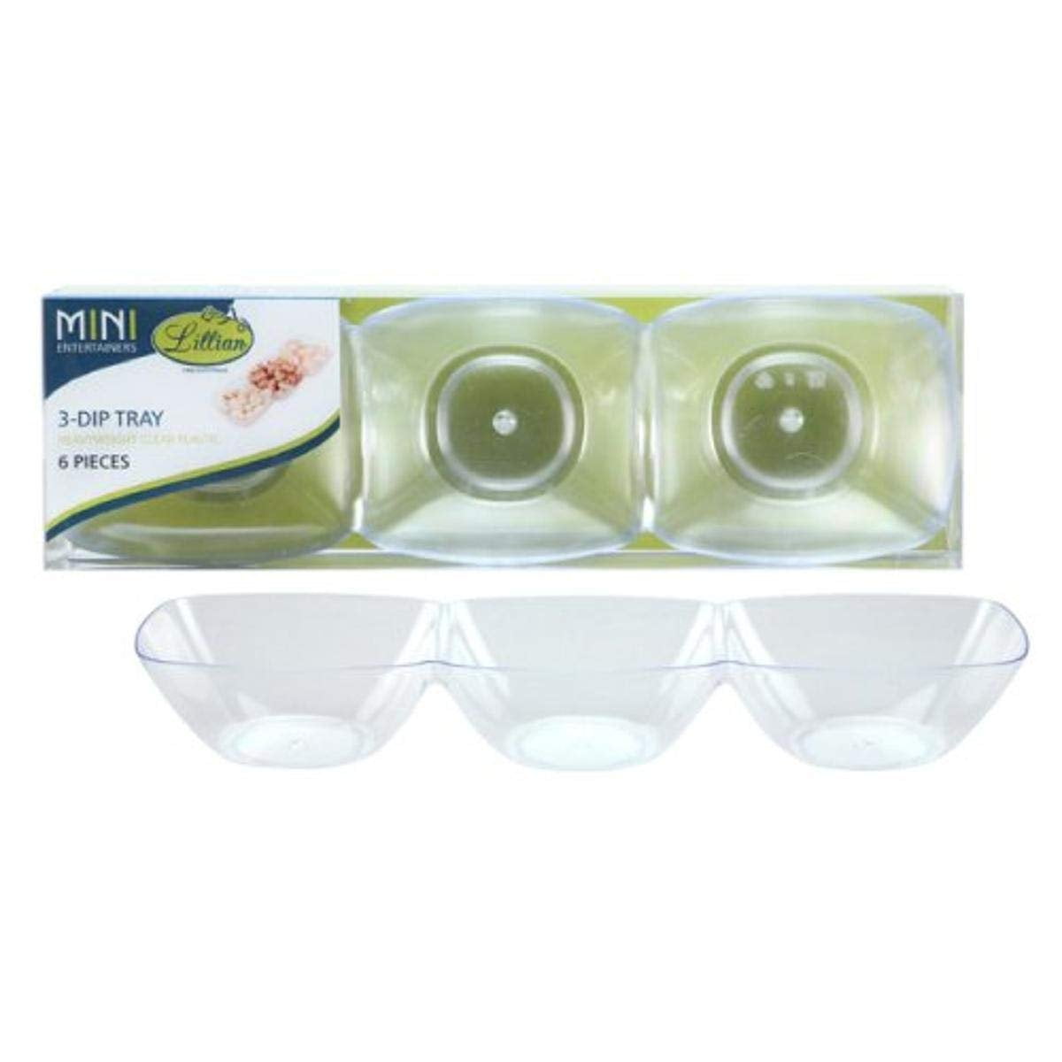 Lillian Tablesettings 6 Count Mini Plastic 3-Dip Dish, Clear