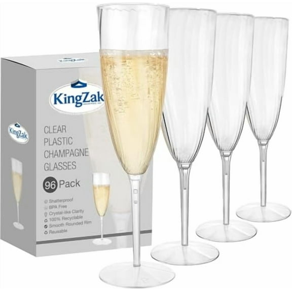 Lillian Tablesettings 96 Count Premium Champagne Flutes 6 oz. Clear Hard Plastic 1-Piece Disposable Glasses, Value Box