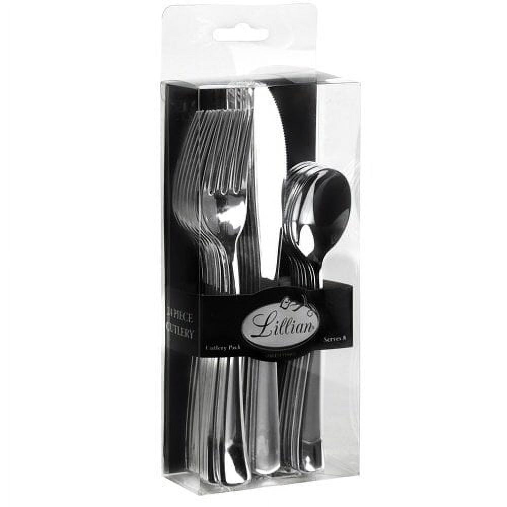 Lillian Tablesettings Silver Premium Polished Plastic Cutleries, 24 Pcs