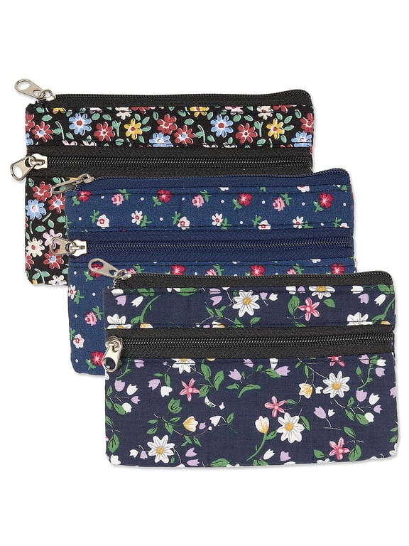 Floral Coin Purses - Pocket-Sized, Set of 3, Change-Wallet, 4 3/4 x 3 1/4