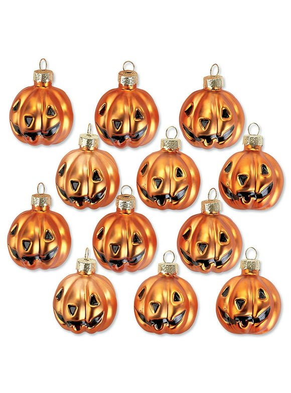 Lillian Vernon Glass Jack-o'-Lantern Halloween Ornaments - Set of 12, Holiday Home Dcor