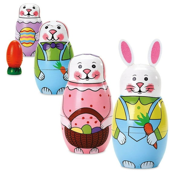Lillian Vernon Hand Painted Wooden Easter Bunny Nesting Doll Set, Matryoshka Toys, 6", 5 Figurines