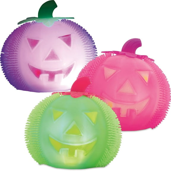 Lillian Vernon LED Neon Puffer Pumpkins, Festive Toys and Party Favors, Light up, Batteries Included, Set of 3
