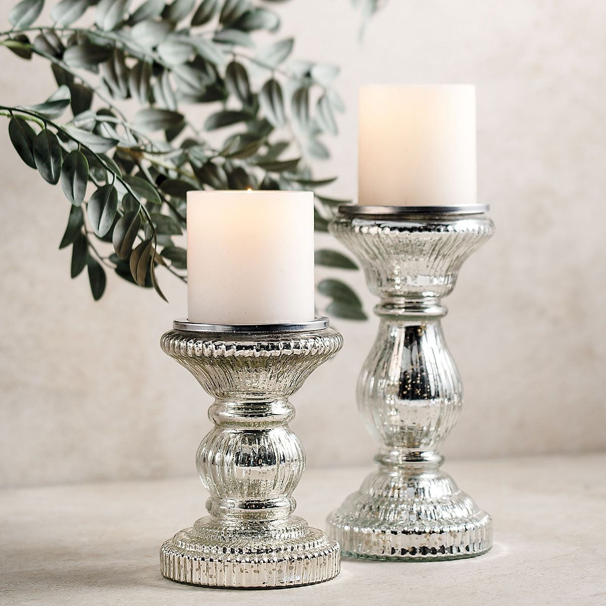 Lillian Vernon Mercury Glass Pillar Candle Holders - Table Décor, 2 ...