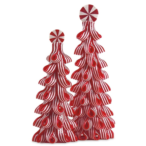Lillian Vernon Polymer Candy Trees - Decorative Table Top Christmas Tree, Polymer, Set of 2, Vintage Aesthetic, Peppermint, Classic
