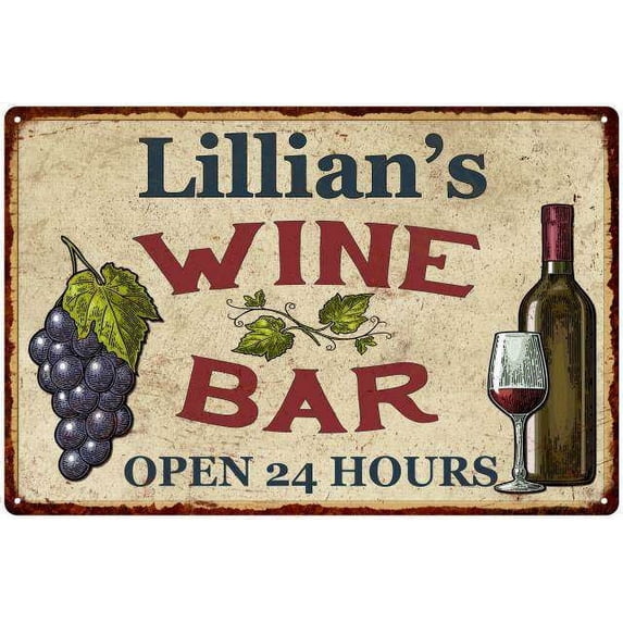 Lillian's Rustic Wine Bar Sign Wall Décor Kitchen Gift 8 x 12 Matte Finish Metal 108120056683