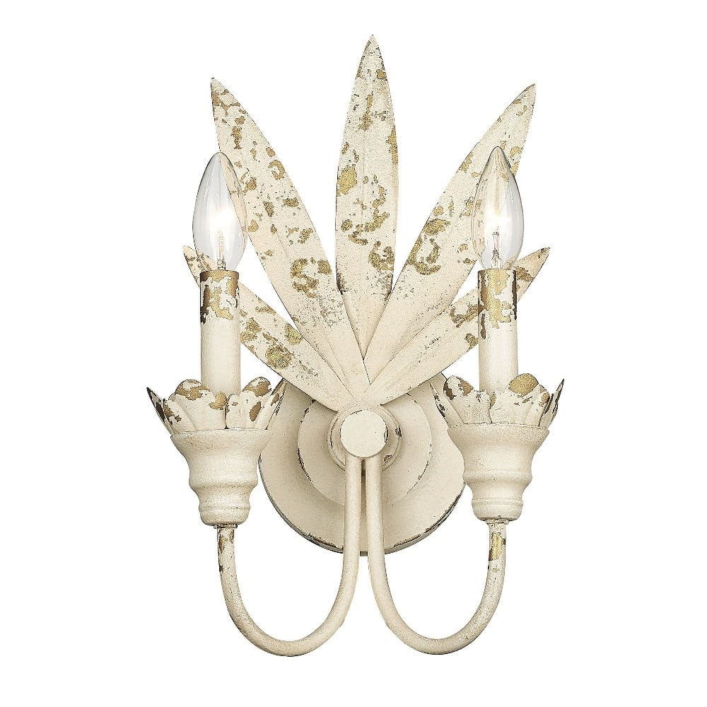 Antique White Metal Palm Frond 2-Light Wall Sconce