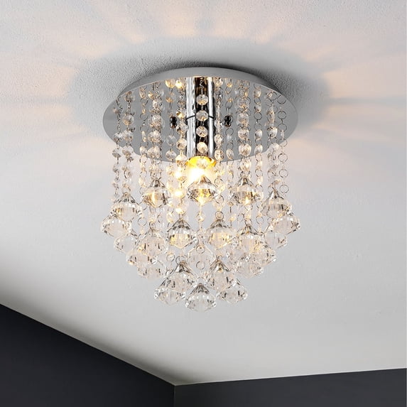 JONATHAN Y Lillibet 9.88" 1-Light Traditional Transitional Iron LED Semi Flush Mount, Chrome/Clear, JYL9900A