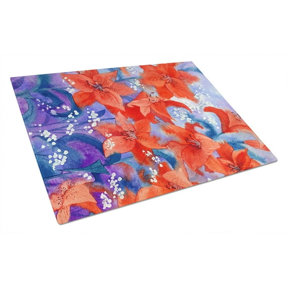 Lillies Glass Cutting Board Large