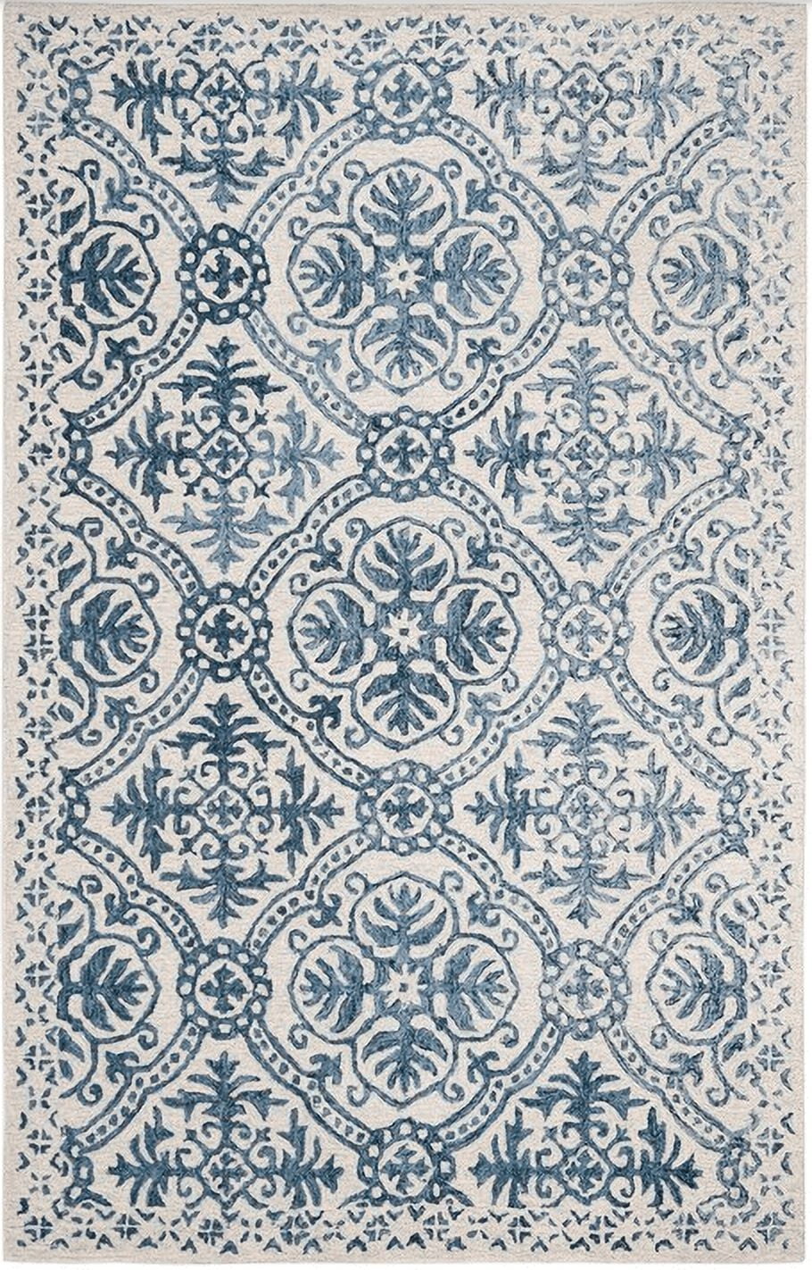 Ivory Floral Handmade Wool 8' x 10' Tufted Rug