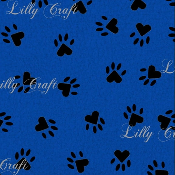 Lilly Craft Black DOG Paw Print on Royal Blue Fleece Anti-Pill FABRIC 58-60" Wide Sold by the Yard