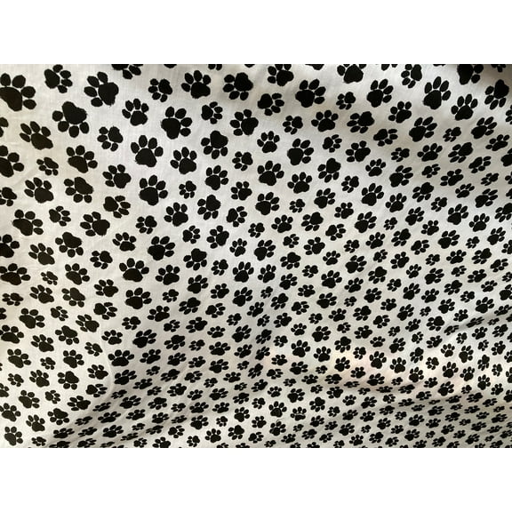 Lilly Craft Black Paw Print on White Poly Cotton Fabric 58-60" Wide and Sold by the Yard