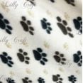 thumbnail image 1 of Lilly Craft Black and Beige DOG Paw Prints on White Fleece Anti-Pill FABRIC 58-60" Wide Sold by the Yard, 1 of 3