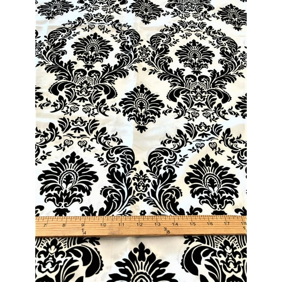 Lilly Craft Flocking Damask Taffeta Black on White Fabric  58-60" Wide Sold by the Yard