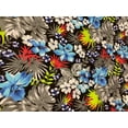 thumbnail image 1 of Lilly Craft Hawaiian Floral Print Blue on Black Polycotton Fabric 58-60" Wide Sold by the Yard, 1 of 2