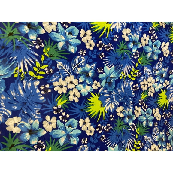 Lilly Craft Hawaiian Floral Print Royal Blue Polycotton Fabric 58-60" Wide Sold by the Yard