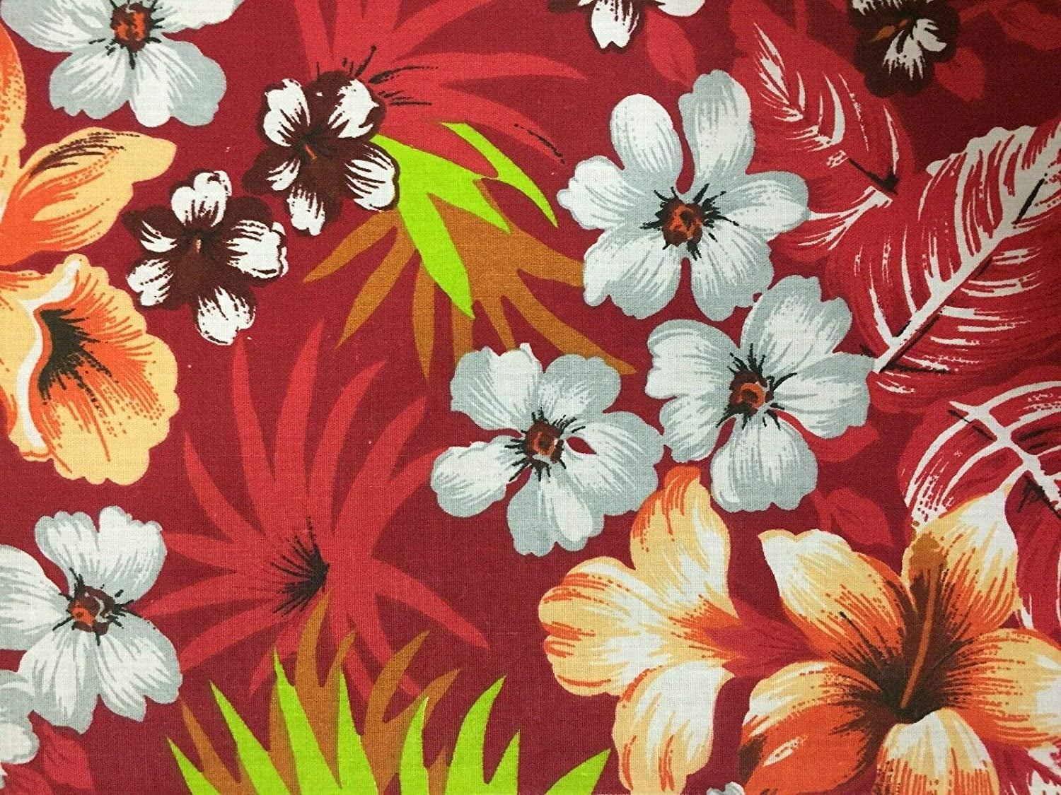 Lilly Craft Hawaiian Floral Print Aqua Polycotton Fabric 58-60