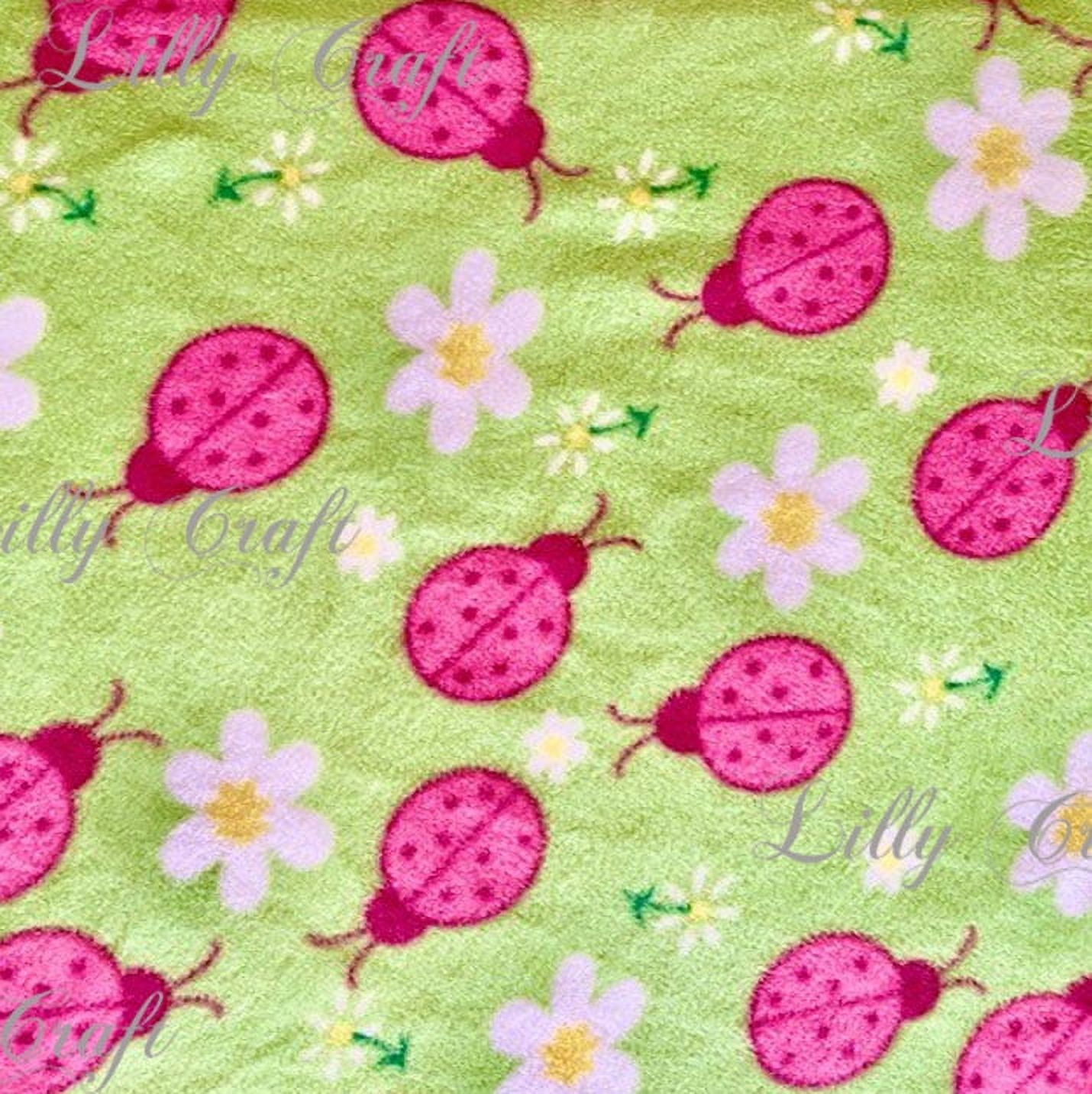 Lilly Craft Lady Bugs Pink on Green Print Fleece Anti-Pill FABRIC 58-60 ...
