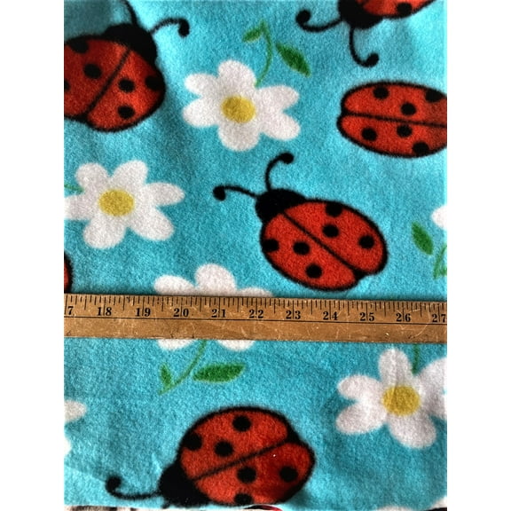 Lilly Craft Lady Bugs on Turquoise Fleece Print Fabric 58-60" Wide Sold by the Yard
