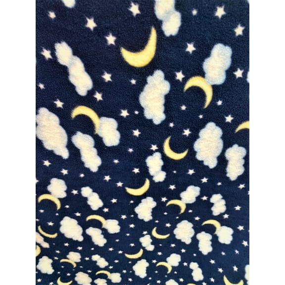 Lilly Craft Moons and Clouds Fleece Fabric - Sold by The Yard - 58" / 60" Wide
