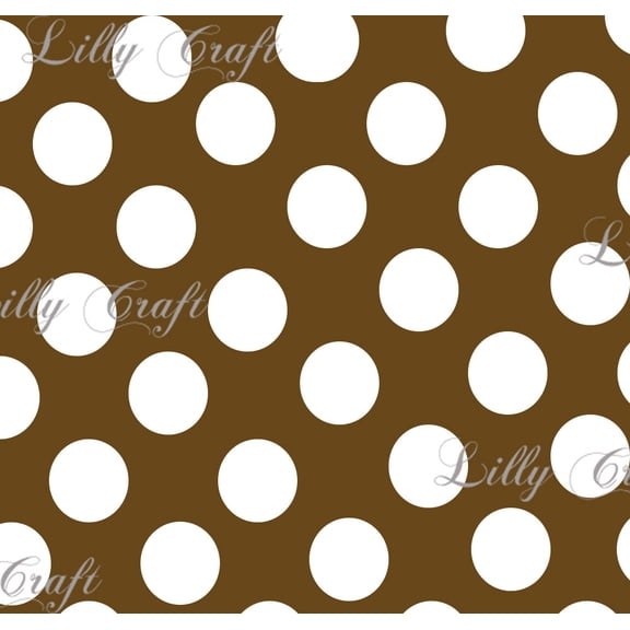 Lilly Craft One Inch White Polka Dots on Brown Fabric - Sold by the Yard - 58" / 59"