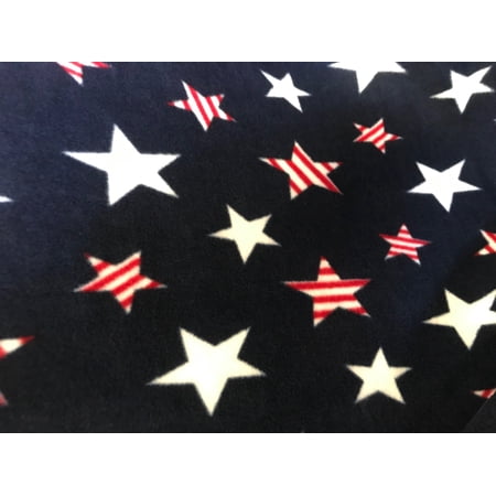 Lilly Craft Patriotic Multi-Color Stars on Navy Fleece Fabric Is 58” / 60” Wide and Sold by the Yard