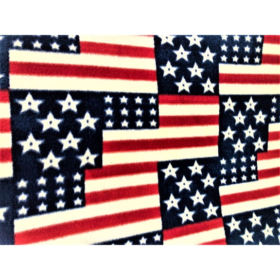 Lilly Craft Patriotic Stars and Stripes on Navy Fleece Fabric Is 58 / 60 Wide and Sold by the Yard