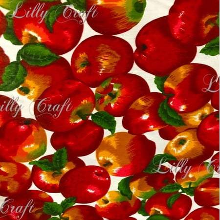 Lilly Craft Red Apples on White Poly Cotton Fabric - Sold By The Yard - 58" / 60" Wide