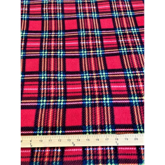 Lilly Craft Christmas Red Blue Green Tartan Plaid Fleece Print Fabric is 58-60" Wide Sold by the Yard